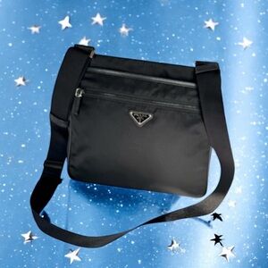 💞PRADA Re-Nylon Saffiano Shoulder Crossbody Messenger Bag • Black • SHW • UNISEX